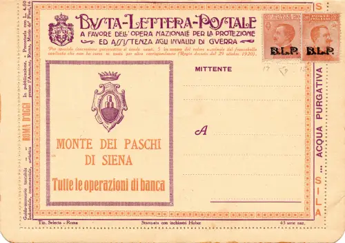 National 43 Monte Paschi Siena - B.L.P mit Cent. 20 + 30 232
