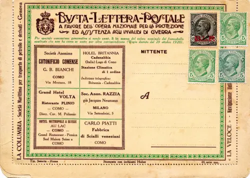 National 46 Cotonificio Comense - B.L.P. frankiert mit Cent. 15