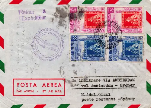 K.L.M. (Rom) Amsterdam/Sydney vom 7.12.51 - Aerogramm