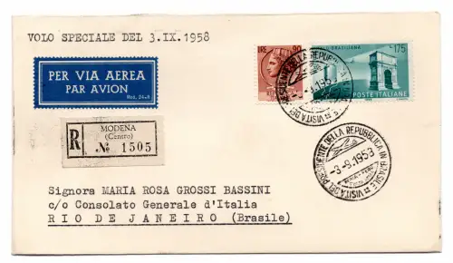 Alitalia Roma/Rio de Janeiro del 3.9.58 - Aerogramma racc. pro Rio