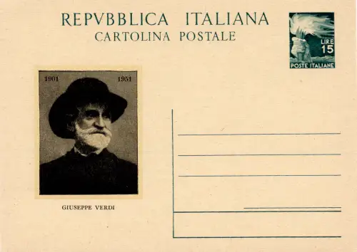Repiquage - Giuseppe Verdi 1951 auf C.P. Lire 15 Democratica
