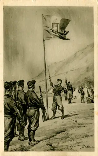 Balilla - Postkarte Die Fahne auf dem Lager - V. Pisani - gereist