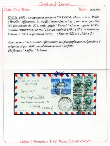 Rundfunk Lire 55 Nr. 624 auf Umschlag für Brasilien