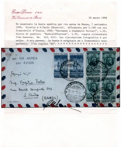 Rundfunk Lire 55 Nr. 624 auf Umschlag für Brasilien