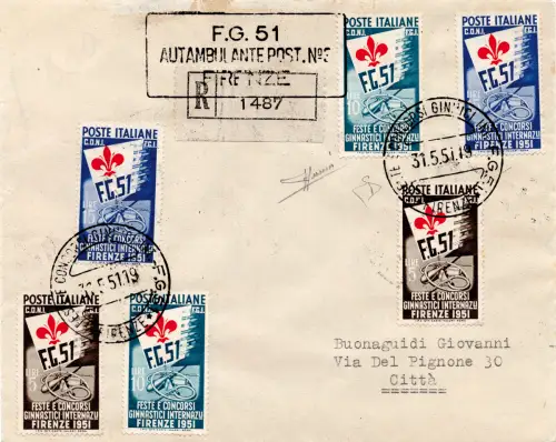 Gymnastiker Nr. 661/663 zwei Serien auf Umschlag Racc. von Florenz in die Stadt