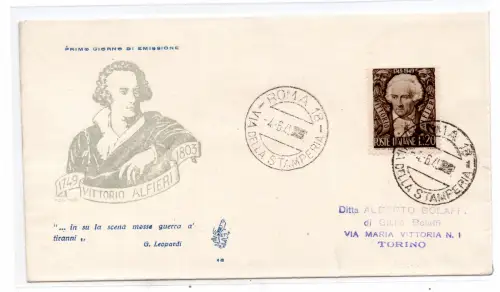 Alfieri auf Umschlag FDC Venetia nicht gereist