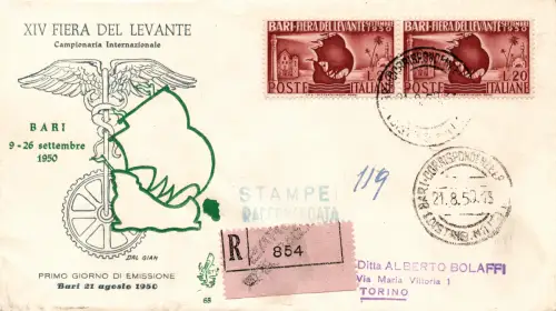 Fiera del Levante '50 Paar auf Umschlag FDC Venetia Racc