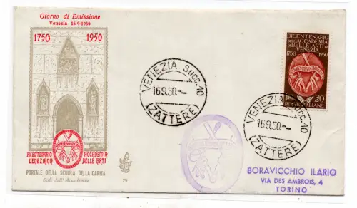 Schöne Kunst auf Umschlag FDC Venetia nicht gereist