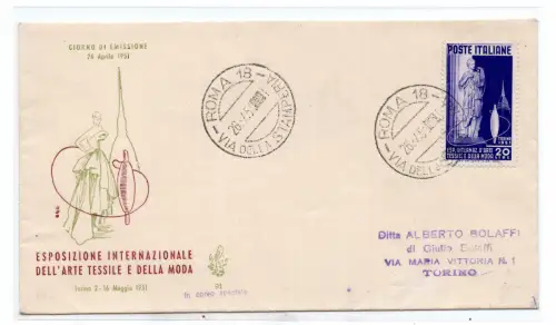 Textilkunst auf Umschlag FDC Venetia nicht gereist