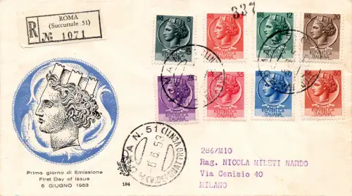 Syrakus acht Werte Wasserzeichen Rad auf Umschlag FDC Venetia Racc