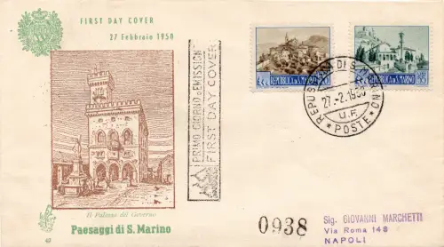 San Marino - Landschaften Lire 20 und 55 auf Umschlag Venedig