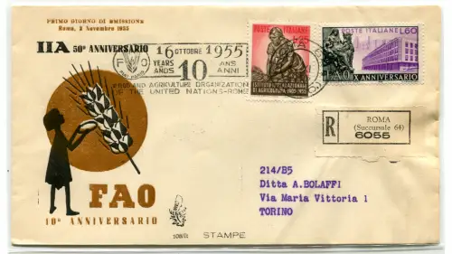 Landwirtschaft und FAO auf FDC Venetia Racc Umschlag mit Ankunftsstornierung