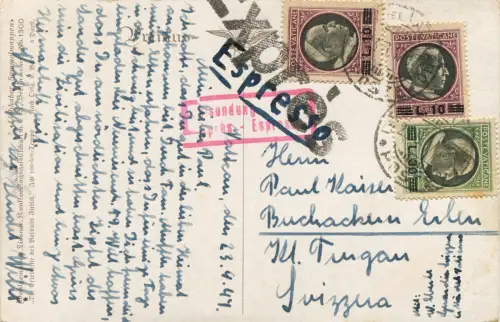 Aufgedruckt Lire 30 von 20 Nr. 109 auf Expresskarte für die Schweiz