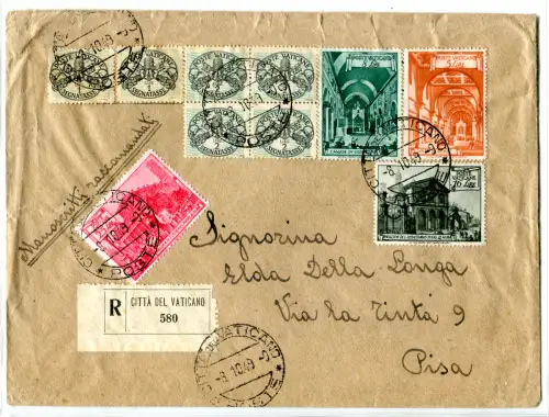 Steuermarken Lire 2 Zeilen breit Viertel gebraucht für die Post auf Umschlag Handschriften Racc.