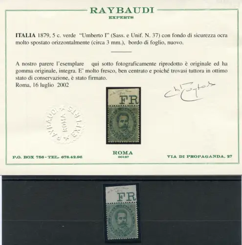 Umberto I. Cent. 5 Sorten verschobener Sicherheitsboden