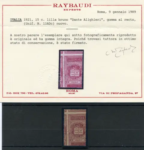 Dante Cent. 15 Exemplare nur gerade gummiert mit stark verschobener Verzahnung