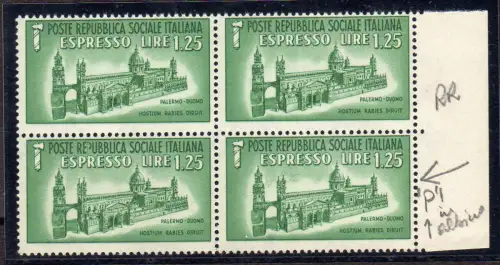 Espresso Lire 1,25 Duomo di Palermo Übertragungssorte P aus Republik mit Strich