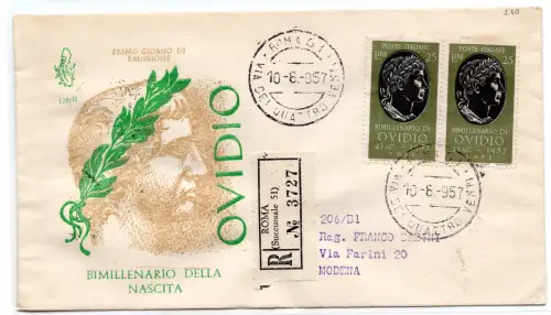 Ovid Paar auf Umschlag FDC Venetia Club gereist Racc. mit Stornierung der Ankunft