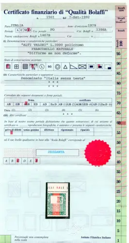 Hohe Werte Lire 3.000 Bolaffi Sorten