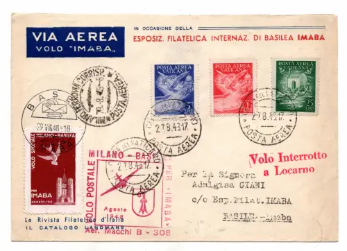 Erstflug (Vatikan) Mailand Basel vom 29.8.48 - IMABA