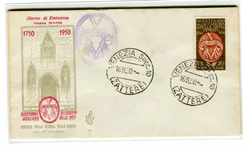 Italien 1950 Belle Arti auf FDC Venetia nicht gereist