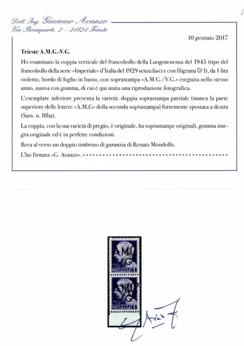 AMG.VG. 1 Teilsorte Doppeldruck lesen - Nur 3 Exemplare bekannt