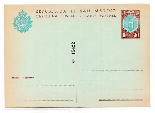 San Marino Postkarte Lire 40 Regierungspalast Nr. C 35 neu