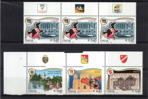 Regionen Italiens 2008 komplette Serie von 6 Werten mit Band