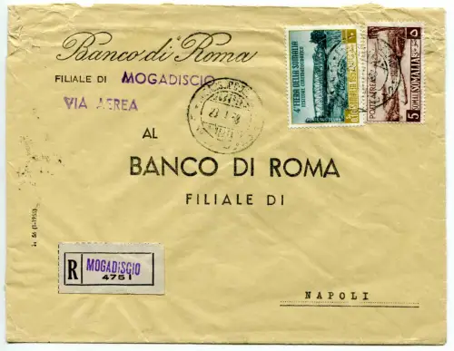 Somalia Afis - Luftpost 5 Sh. auf Umschlag Racc. per Luftweg nach Neapel