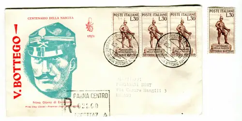 Italien FDC Venetia 1960 Bottego Dreierstreifen gereist Racc. für Italien