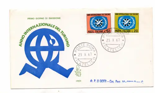Italien FDC Venetia 1967 Jahr Tourismus reiste nach Italien