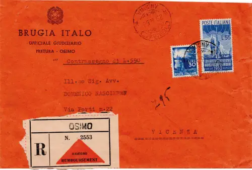 Rundfunk Lire 55 + Ergänzung auf Umschlag Racc.