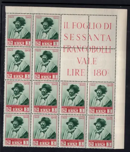 Garibaldi 1949 - 7 Werte in Eckblöcken von 12 Exemplaren postfrisch