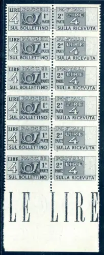 Postpakete Lire 4 Sorten waagerecht ungezähnt