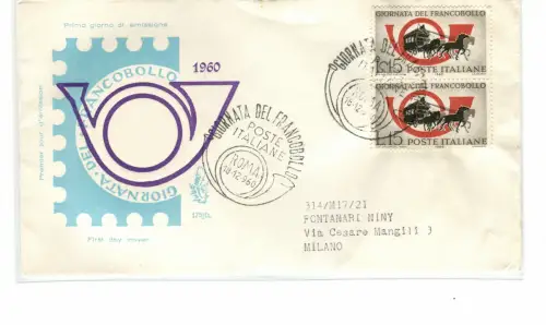 Italien FDC Venetia 1960 Tag der Briefmarke Paar nicht gereist
