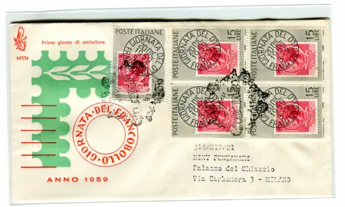 Italien FDC Venetia 1959 Tag der Philatelie fünf Exemplare nicht gereist
