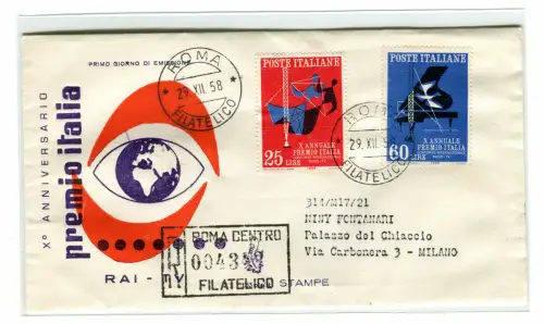Italien FDC Venetia 1958 Premio Italia voyata Racc. für Italien