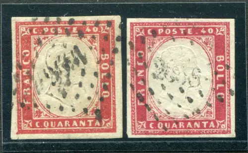 Sardinien - IV Ausgabe Cent. 40 zwei Exemplare französische Briefmarke