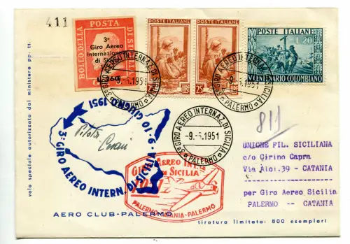 III Giro Aereo di Sicilia - Aerogramm Etappe Catania/Palermo