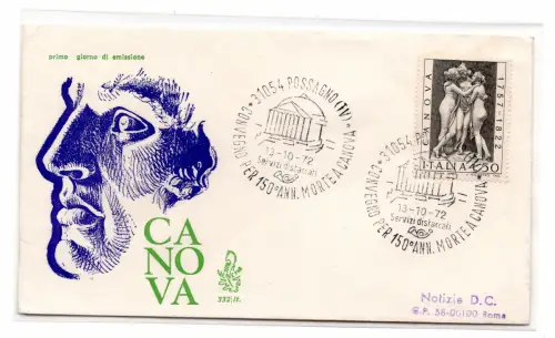 Italien FDC Venetia 1972 Canova reiste nach Italien