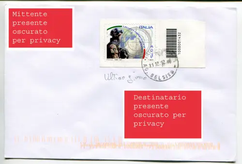 Italienische Militärmissionen mit Barcode isoliert auf Umschlag