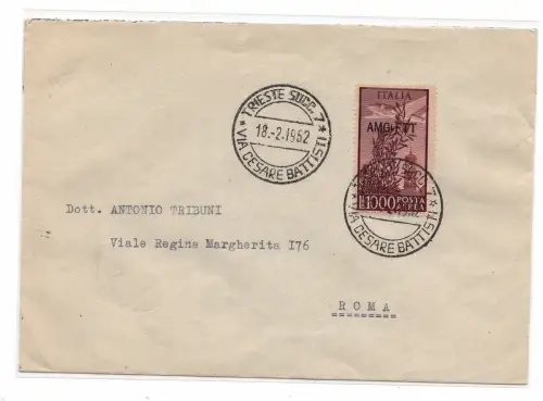 Triest A - Luftpost Lire 1.000 Kapitol auf Stempelumschlag FDC