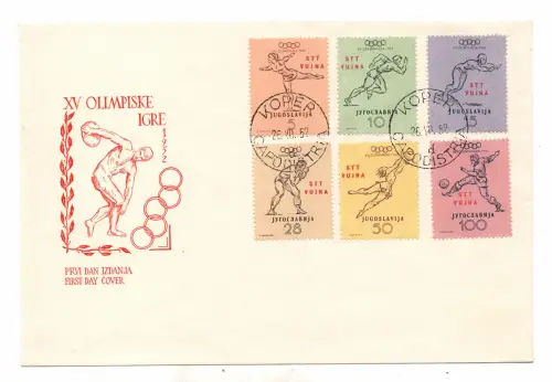 Triest B - Olympische Spiele Helsinki Nr. 56/61 auf FDC Umschlag