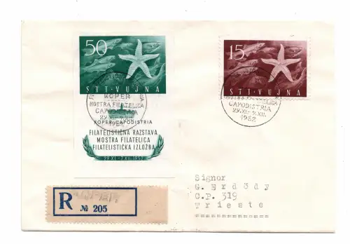 Triest B - Stella Marina Zettel Nr. 3 auf Einschreiben FDC Umschlag