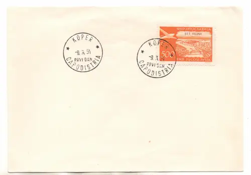 Triest B - Luftpost 500 d. orange Nr. 31 auf Stempelumschlag FDC