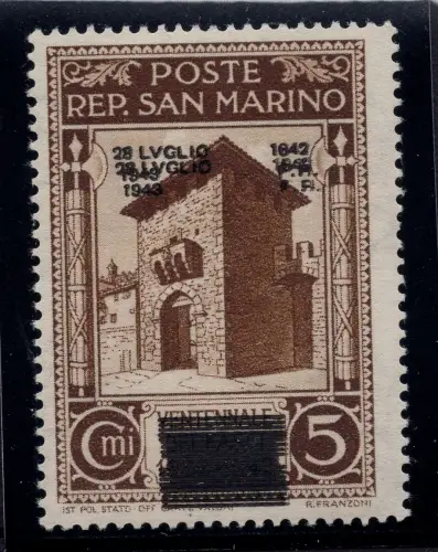 Fall des Faschismus Cent. 5 n. 253a Doppelaufdruck MNH