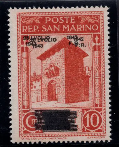 Fall des Faschismus Cent. 10 n. 254a Doppelaufdruck MNH