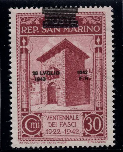 Fall des Faschismus Cent. 30 n. 257ea Balken oben MNH