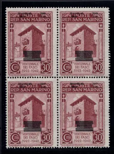 Fall des Faschismus Cent. 30 n. 257e Quartina verschobener Aufdruck MNH