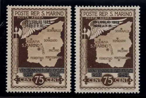 Fall des Faschismus Cent. 75 Nr. A36a Doppelaufdruck - postfrisch